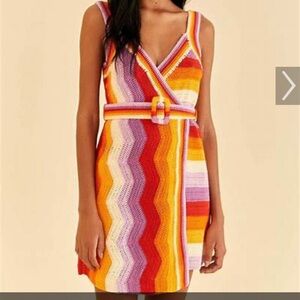 FARM RIO- Multi Stripes Colorful Crochet Dress